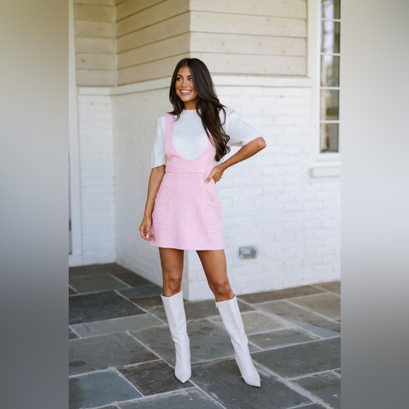 NWT! Storia Houndstooth Scoop Neck Dress Pink/White Size M - Picture 2 of 9